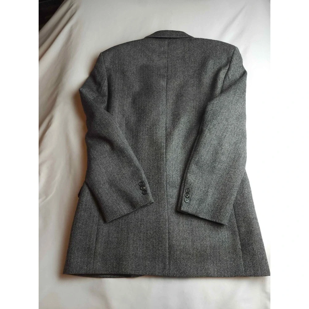 Mens Vtg Pure Virgin Wool Herringbone Blazer Grey Made in Canada Sport Coat 42R
